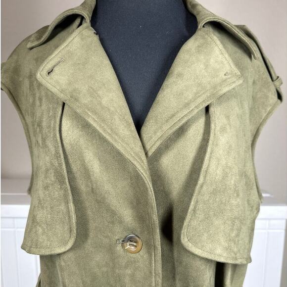 Laundry by Shelli Segal Faux Suede Gilet Jacket Sleeveless Epaulettes Green Sz S - Picture 8 of 16